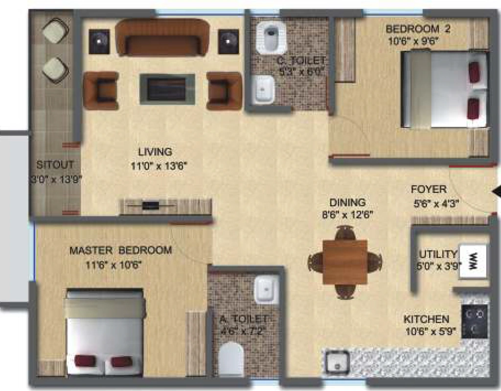 2 BHK Flat in Purnima Elite in Electronic City, Bangalore - Image 917204