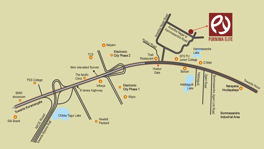 Location of Purnima Elite in Electronic City, Bangalore - Image 401070