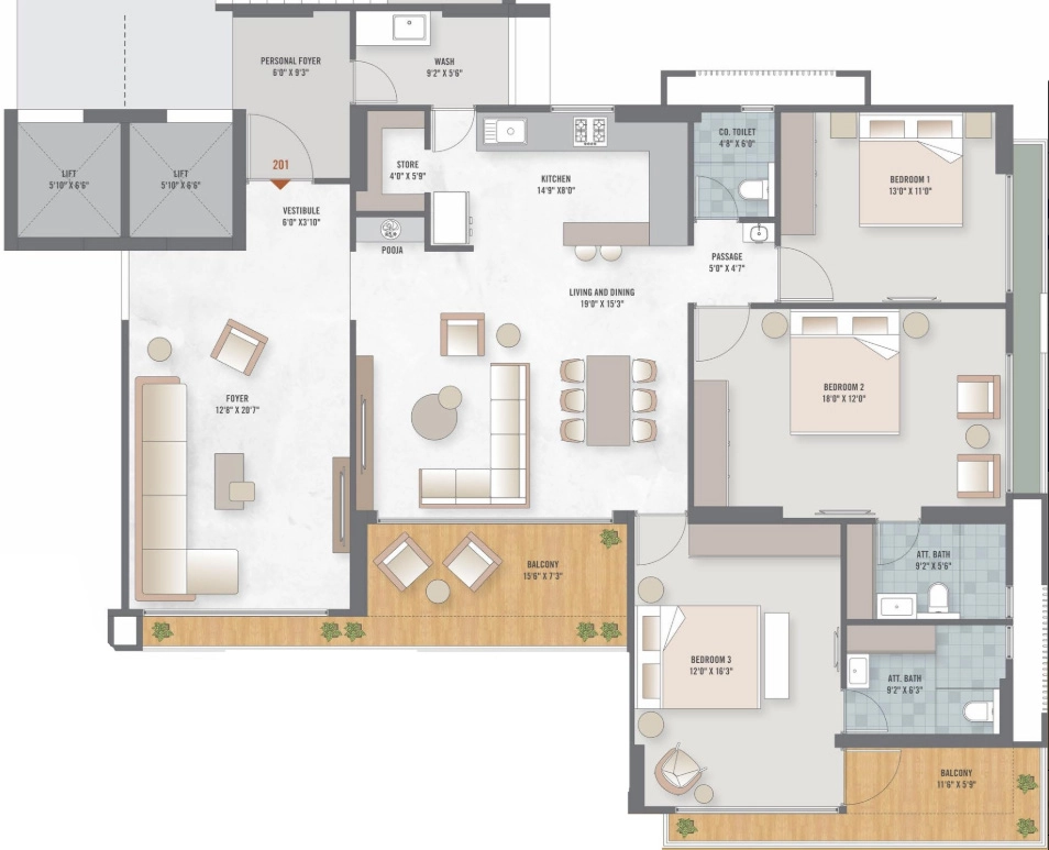 3 BHK Flat in The Linea in Kudasan, Gandhinagar - Image 917181