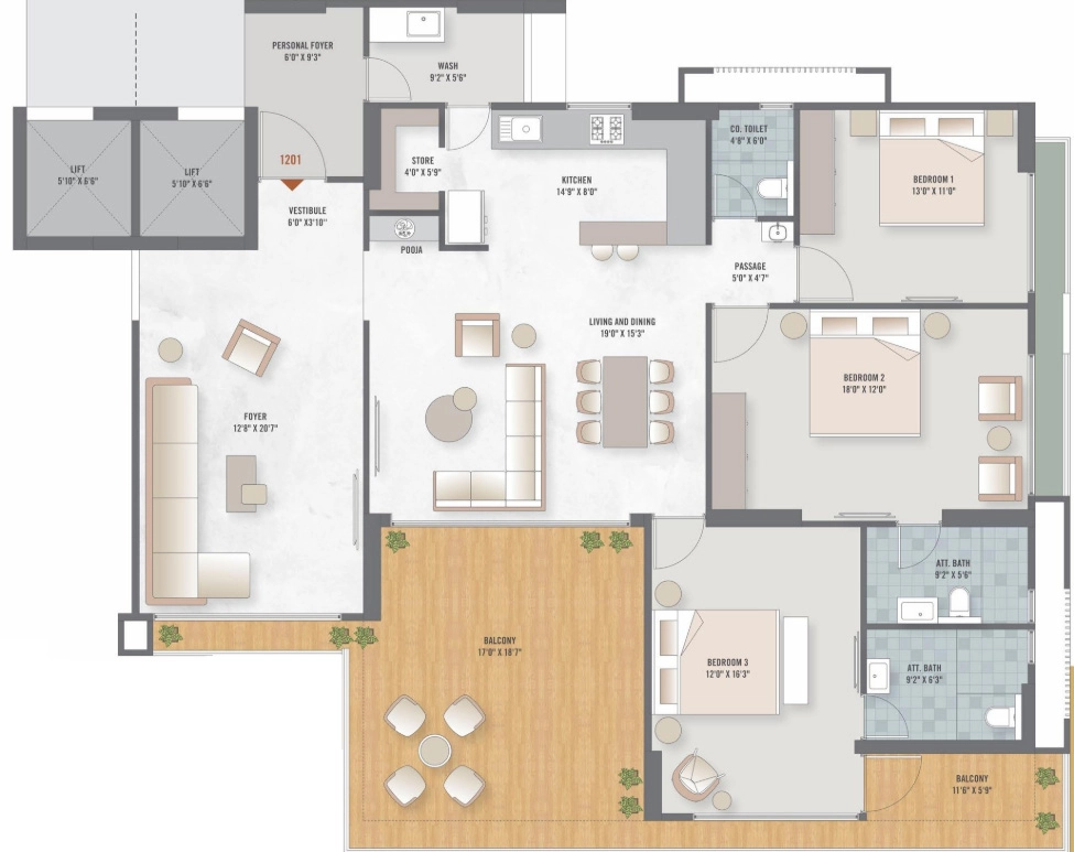 3 BHK Flat in The Linea in Kudasan, Gandhinagar - Image 917182