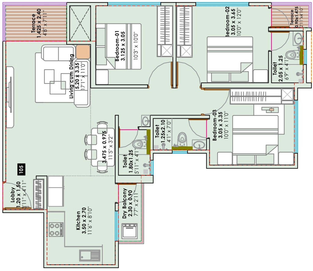 3 BHK Flat in Supreme Rivana in Punawale, Pune - Image 917828