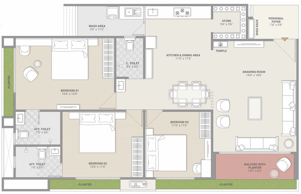 3 BHK Flat in Aarambh Regal in Raysan, Gandhinagar - Image 917219
