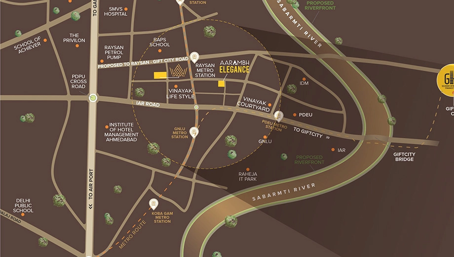 Location of Aarambh Regal in Raysan, Gandhinagar - Image 401137