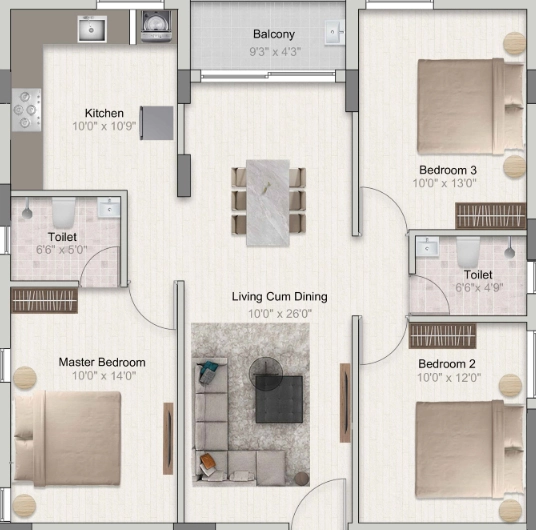3 BHK Flat in Aanirudh Annapoorna Kamakshi in Koyambedu, Chennai - Image 917221