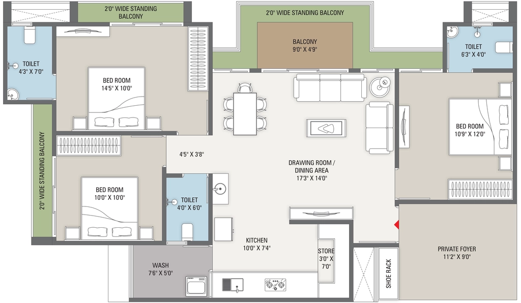 3 BHK Flat in Revanta Fortune 2 in Raysan, Gandhinagar - Image 917236