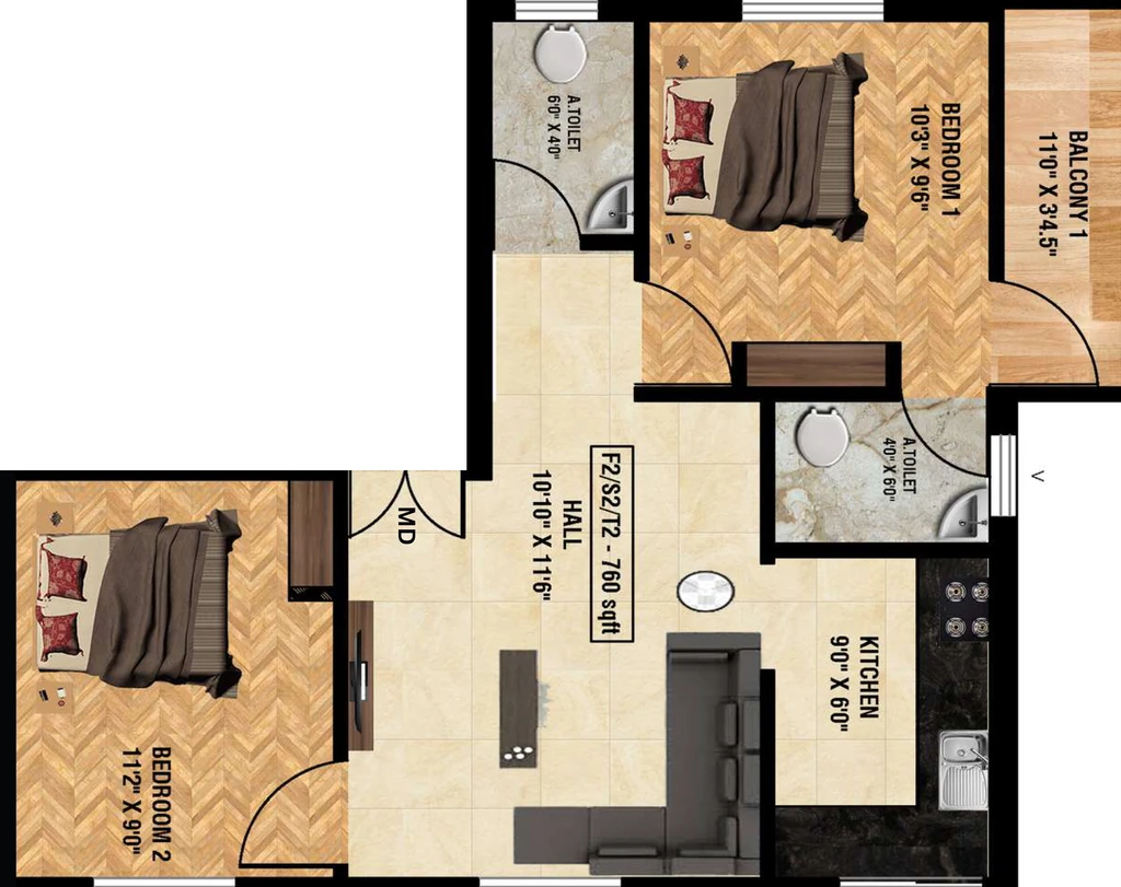 2 BHK Flat in Karthick Fia in Kundrathur, Chennai - Image 917252