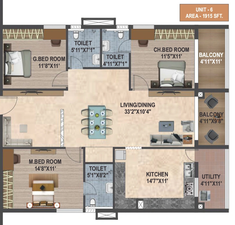 3 BHK Flat in Sunyuga Vantara in Kompally, Hyderabad - Image 917298
