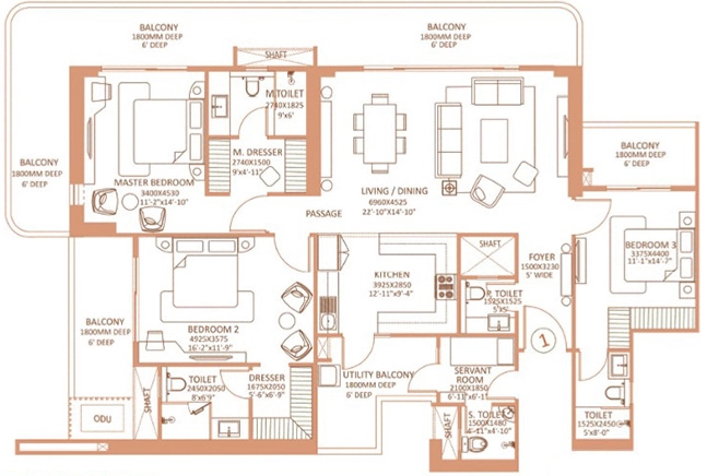 3 BHK Flat in Shapoorji The Dualis in Sector 46, Gurgaon - Image 917341