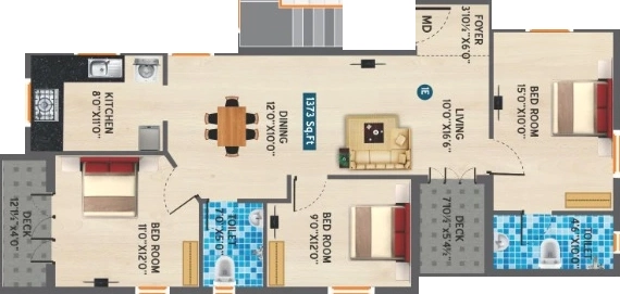 3 BHK Flat in Vesta Grand in Madipakkam, Chennai - Image 917367