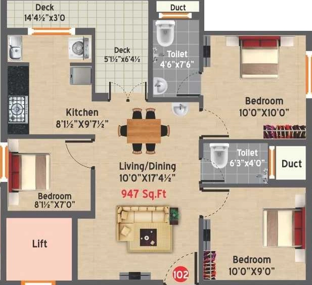 2.5 BHK Flat in Vesta Elegance in Madipakkam, Chennai - Image 917369