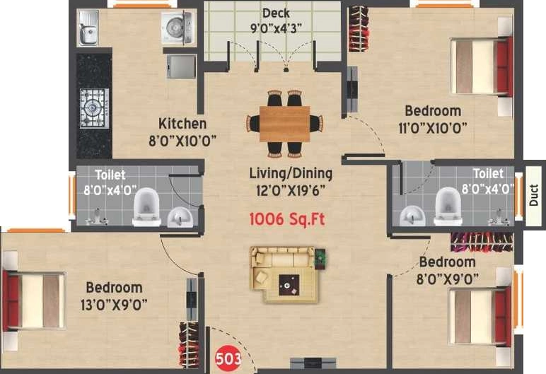 3 BHK Flat in Vesta Elegance in Madipakkam, Chennai - Image 917370