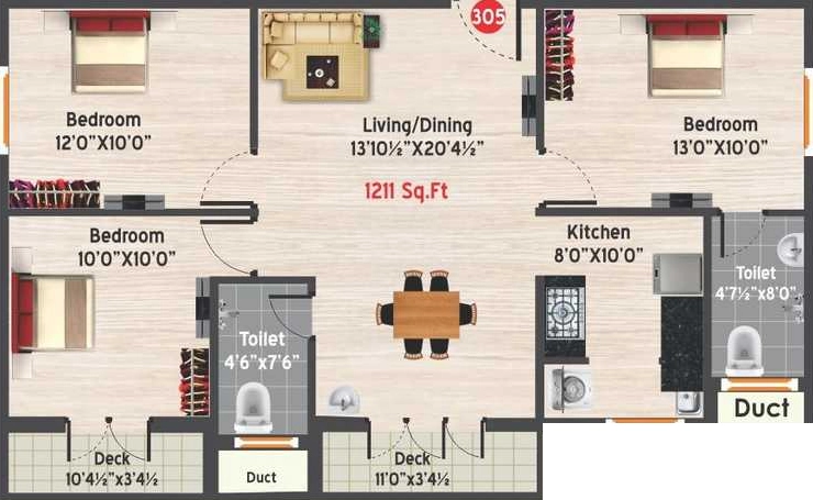 3 BHK Flat in Vesta Elegance in Madipakkam, Chennai - Image 917371