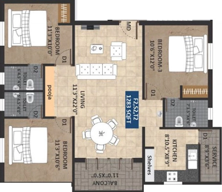 3 BHK Flat in Ramkhar Hi Life in Kolathur, Chennai - Image 917377