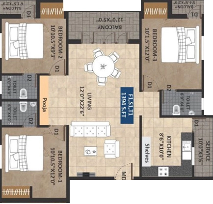 3 BHK Flat in Ramkhar Hi Life in Kolathur, Chennai - Image 917378
