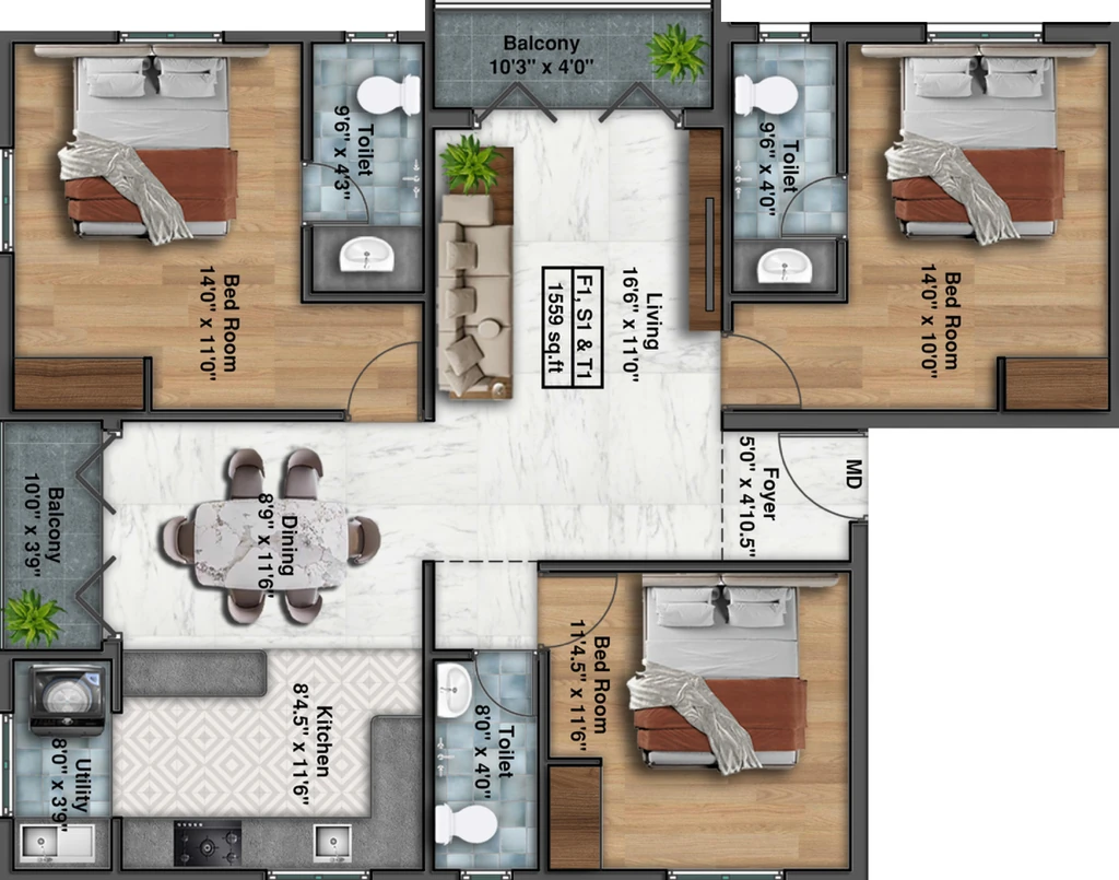 3 BHK Flat in Grey Project Salvatore in Selaiyur, Chennai - Image 917381