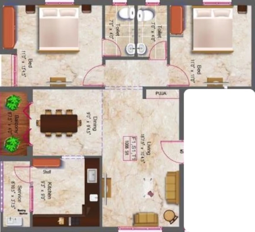 2 BHK Flat in Grey Project Milano in Selaiyur, Chennai - Image 917385