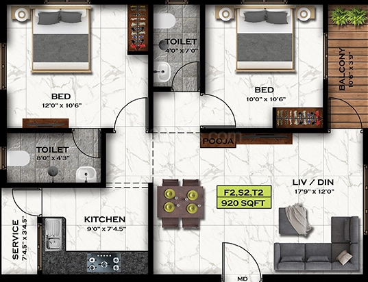 2 BHK Flat in Grey Project Venezia in Sembakkam, Chennai - Image 917386