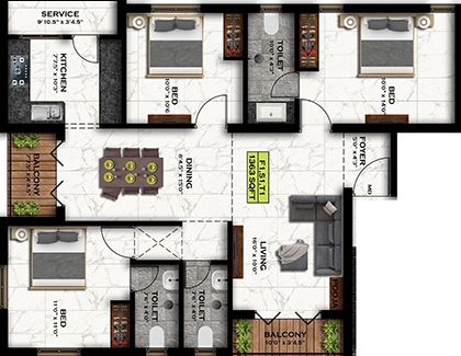 3 BHK Flat in Grey Project Venezia in Sembakkam, Chennai - Image 917387
