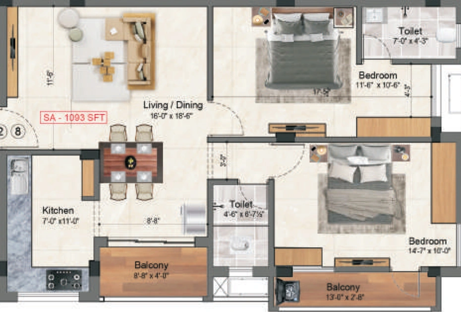 2 BHK Flat in Sumangali Daanvi in Medavakkam, Chennai - Image 917466