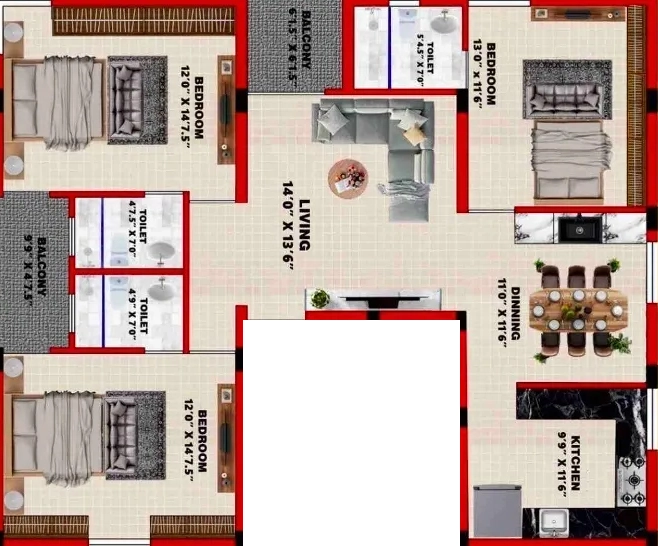 3 BHK Flat in Glory La Palme in Ramapuram, Chennai - Image 917632