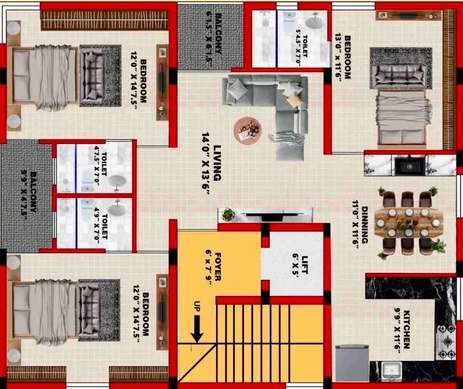 Floor Plan of Glory La Palme in Ramapuram, Chennai - Image 402235