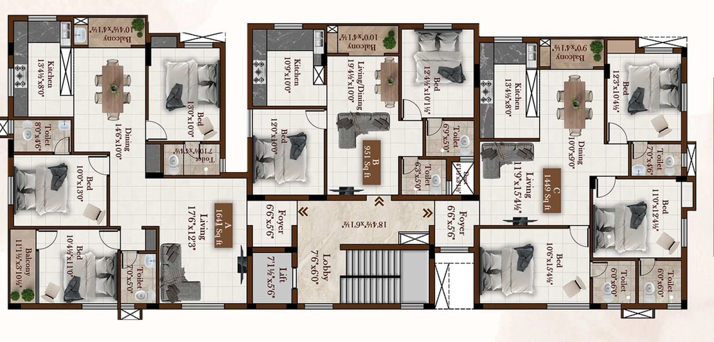 Floor Plan of Built Seyon Apartments in Mugalivakkam, Chennai - Image 402274
