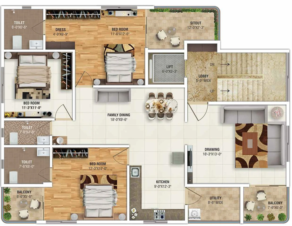 3 BHK Flat in Ficon The Courtyard in Zingabai Takli, Nagpur - Image 918035