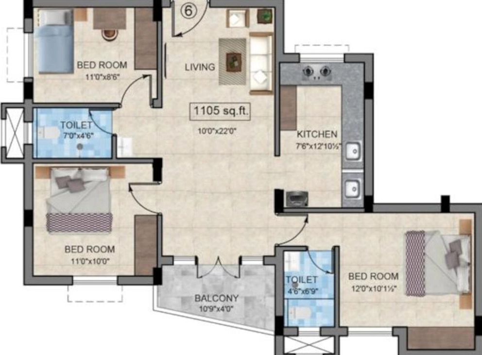 3 BHK Flat in Ara Vinesh Enclave in Kolapakkam, Chennai - Image 917706
