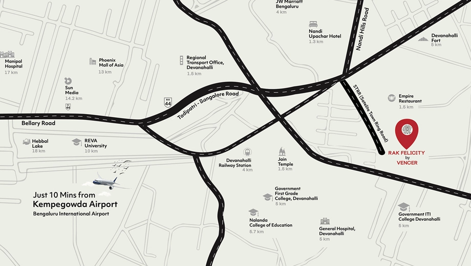 Location of Vencer Rak Felicity in Devanahalli, Bangalore - Image 402774