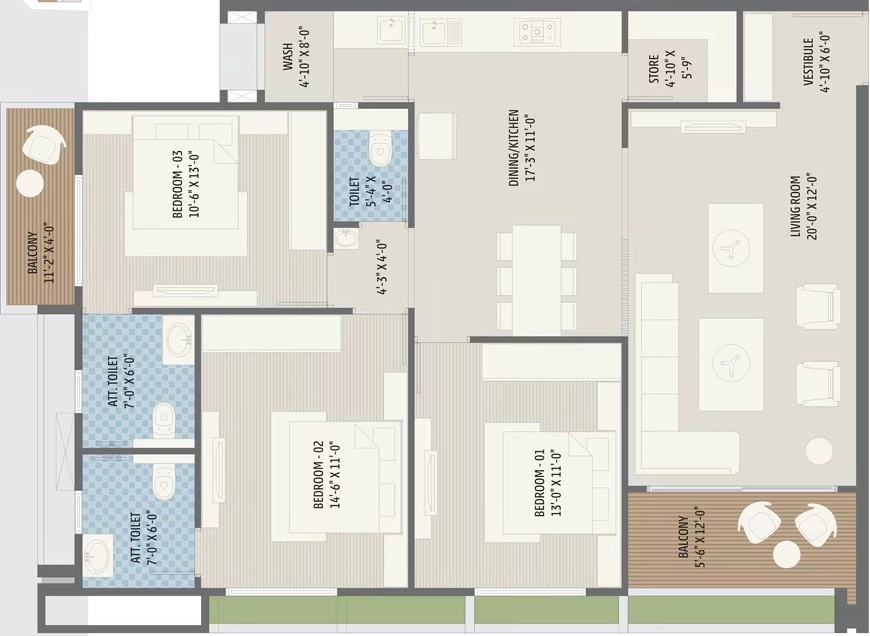 3 BHK Flat in TCC The Centrium 2 in Ranip, Ahmedabad - Image 917897