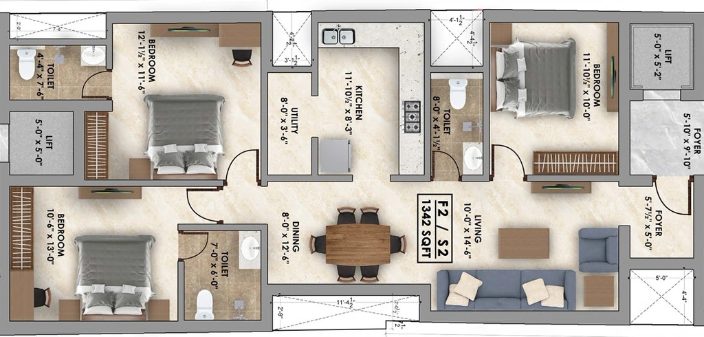 3 BHK Flat in Aara Venus Zircon in Purasaiwakkam, Chennai - Image 918008