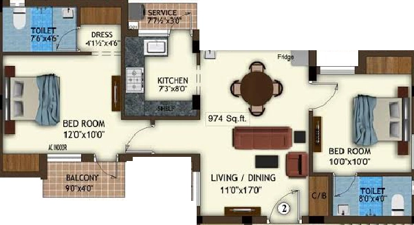2 BHK Flat in Raunaq Aishwaryam in Arumbakkam, Chennai - Image 917958