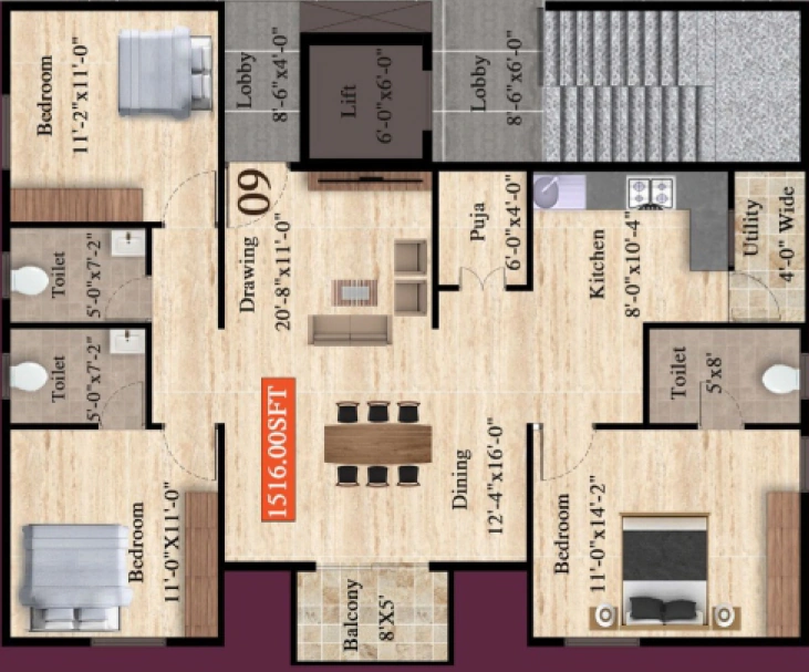 3 BHK Flat in Sri Sai Bharath Towers in Hennur Road, Bangalore - Image 918037