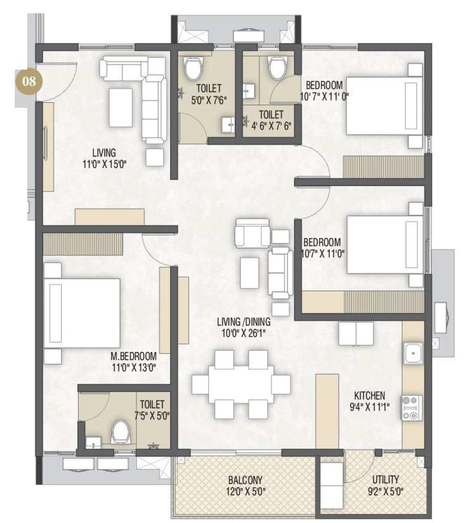 3 BHK Flat in Sri Mithila Nagari in Kollur, Hyderabad - Image 918245