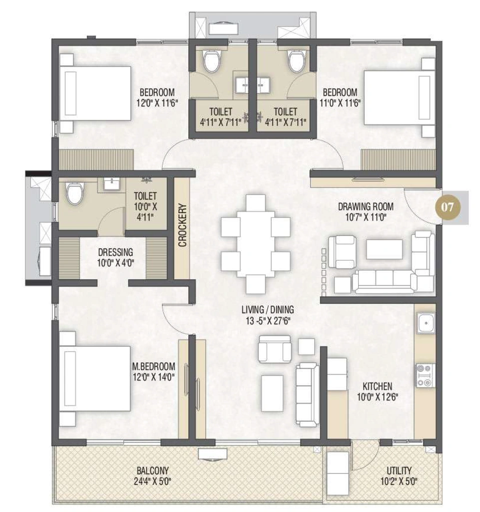 3 BHK Flat in Sri Mithila Nagari in Kollur, Hyderabad - Image 918246
