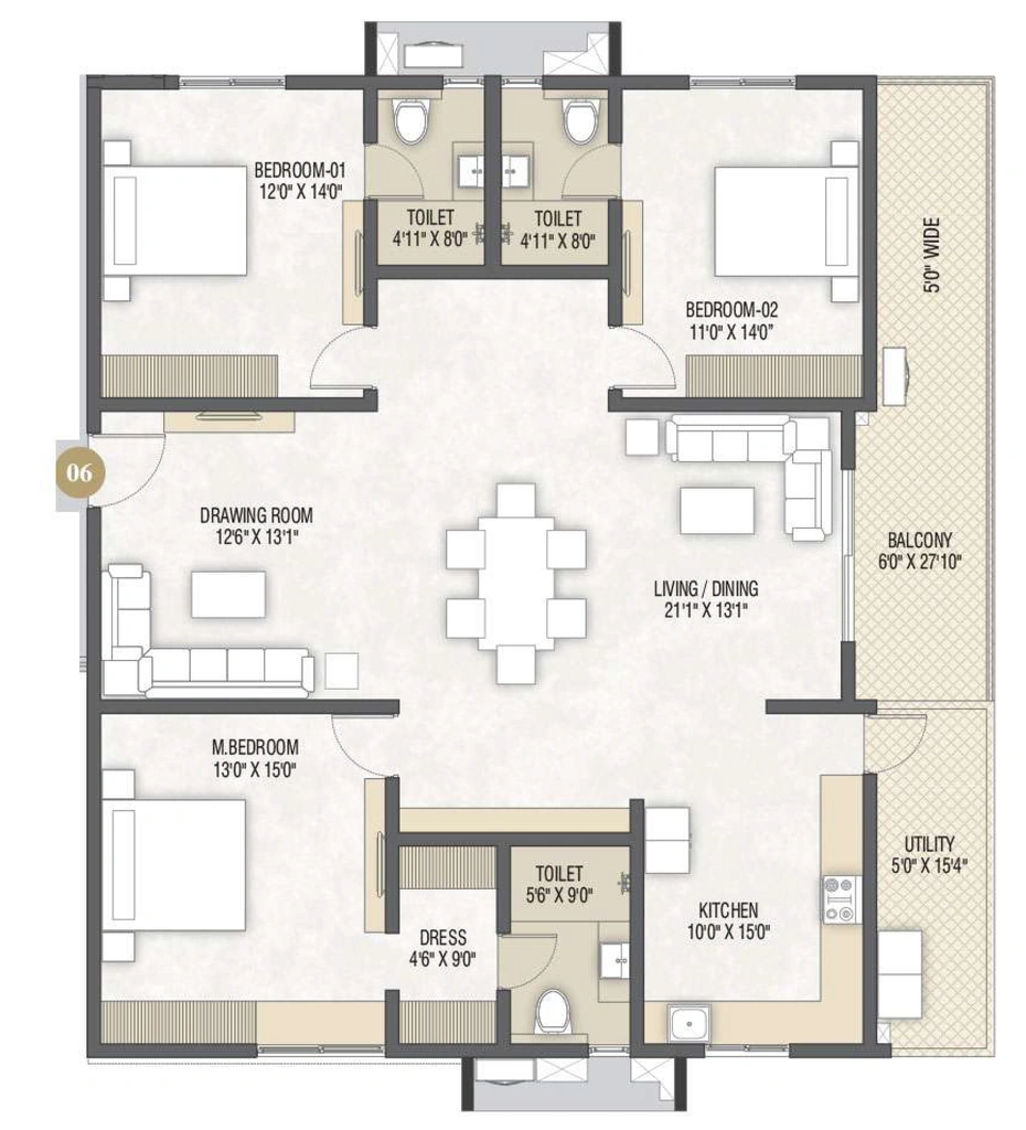 3 BHK Flat in Sri Mithila Nagari in Kollur, Hyderabad - Image 918248