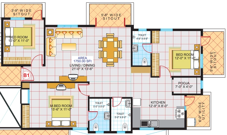 3 BHK Flat in Sandeep Dhruva in Kodihalli, Bangalore - Image 918337