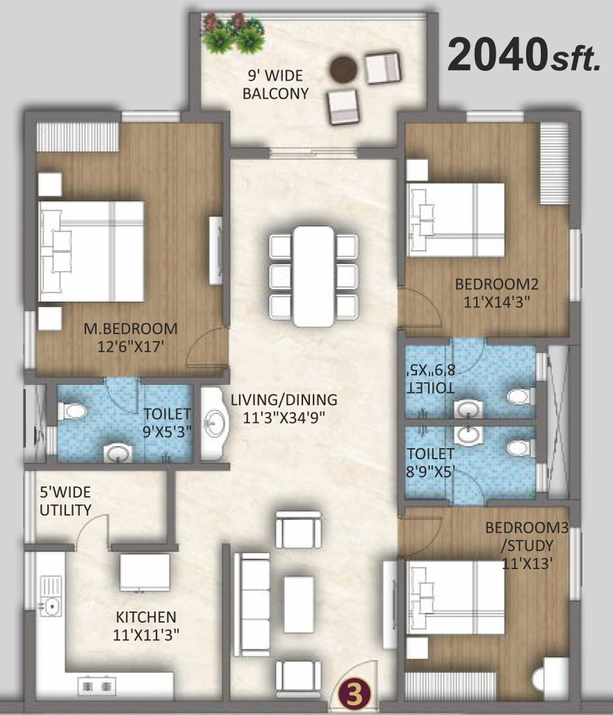 3 BHK Flat in Sri North Crest in Kompally, Hyderabad - Image 918216