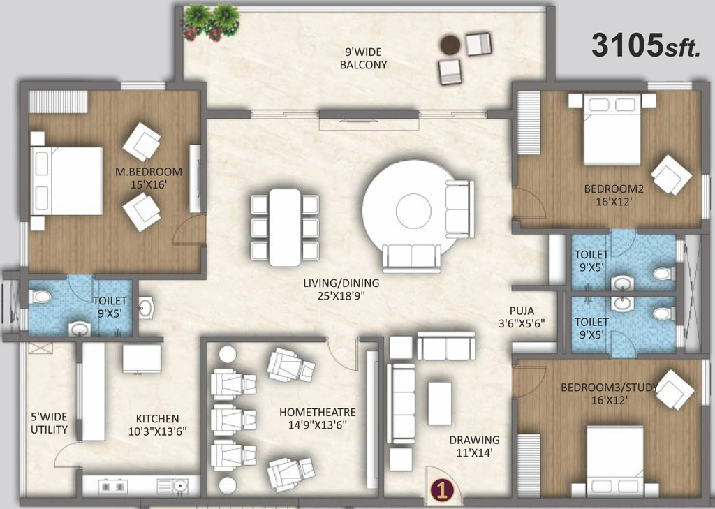 3 BHK Flat in Sri North Crest in Kompally, Hyderabad - Image 918221