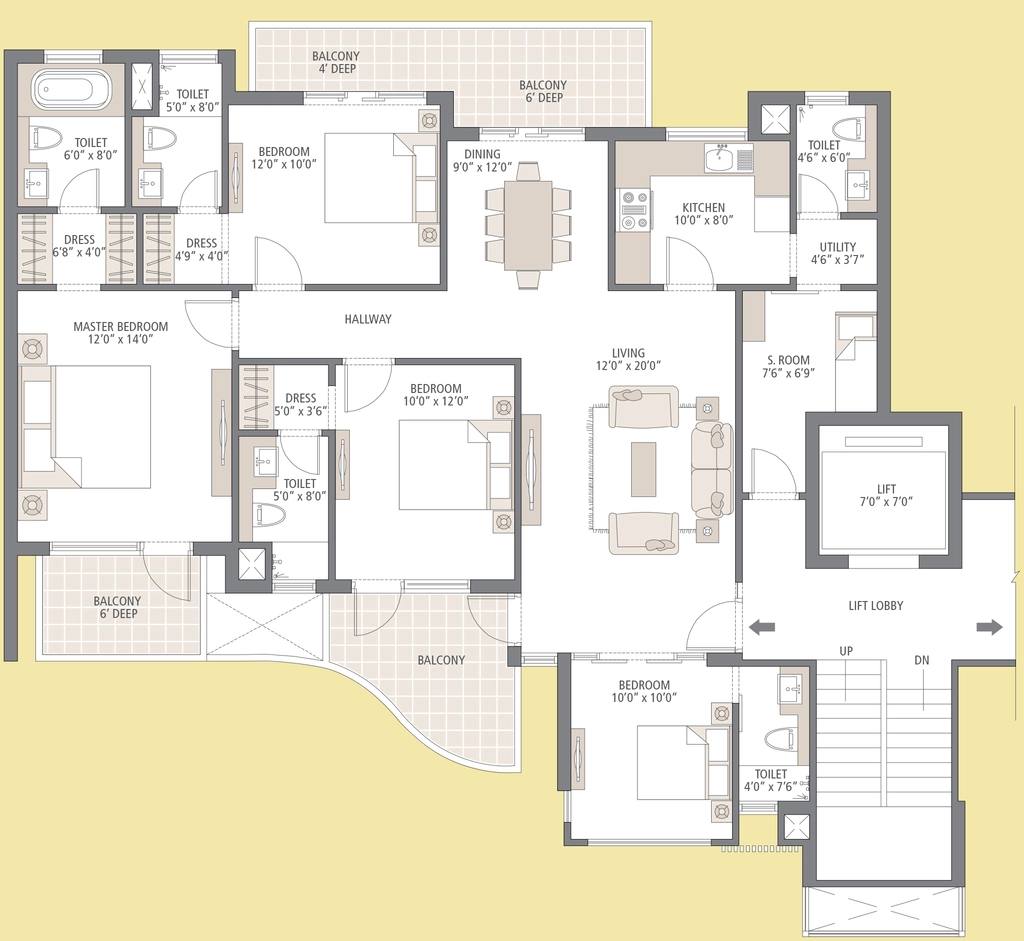 4 BHK Flat in Emaar MGF Palm Terraces in Sector 66, Gurgaon - Image 918268