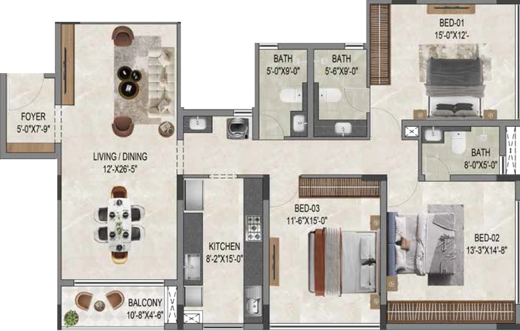 3 BHK Flat in Casagrand Zanora in Adyar, Chennai - Image 918324