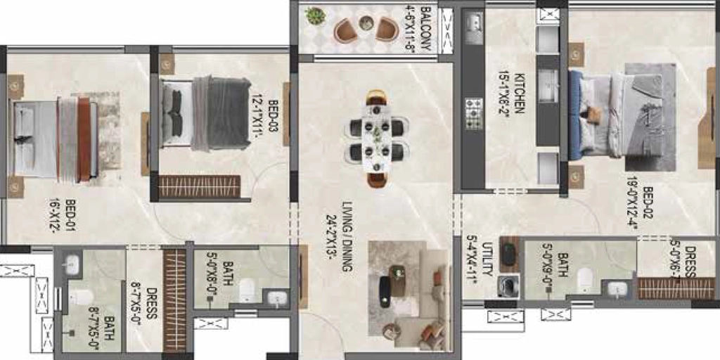 3 BHK Flat in Casagrand Zanora in Adyar, Chennai - Image 918325