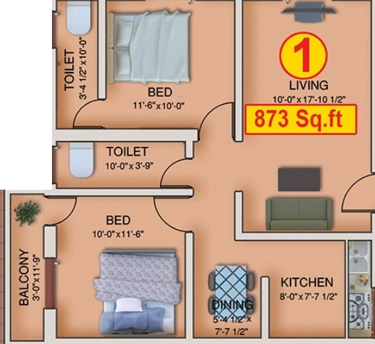 2 BHK Flat in AKB Concord in Sholinganallur, Chennai - Image 918409