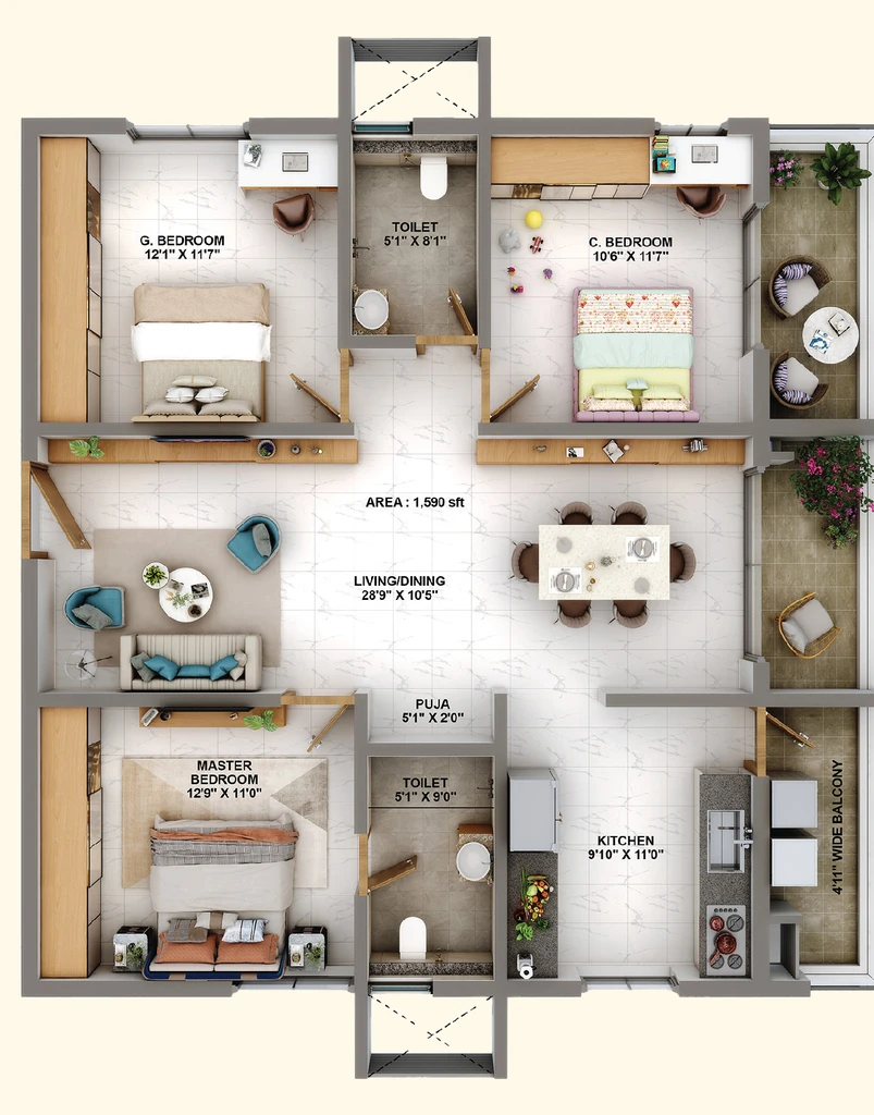 2.5 BHK Flat in Candeur Eternia in Bachupally, Hyderabad - Image 918468