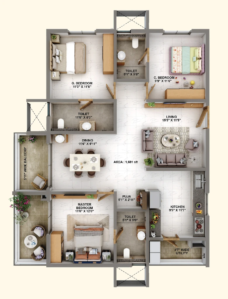 3 BHK Flat in Candeur Eternia in Bachupally, Hyderabad - Image 918469