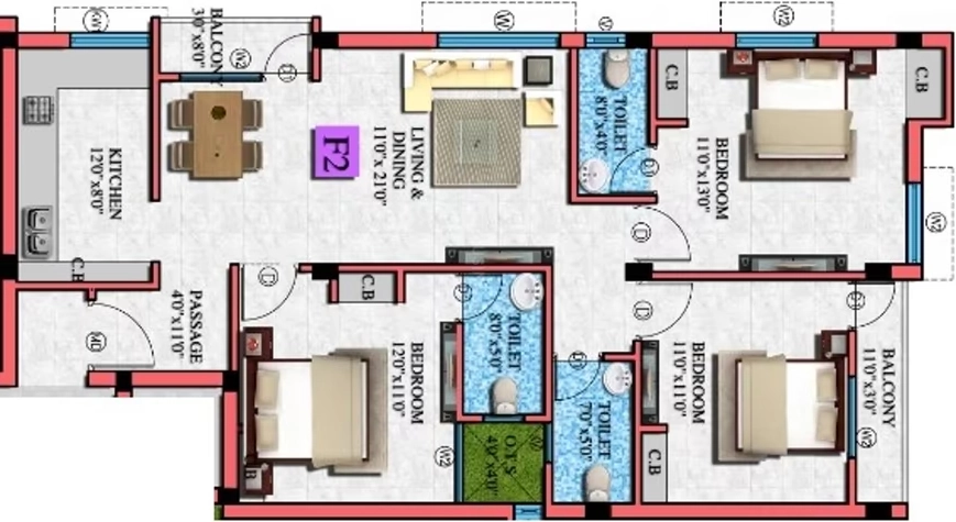 3 BHK Flat in AVR Amber in Mogappair, Chennai - Image 918474