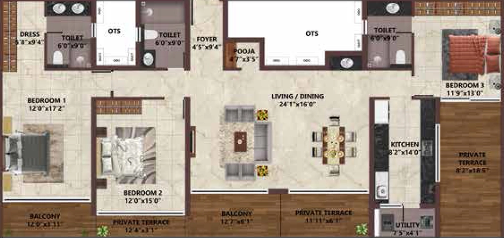 3 BHK Flat in Casagrand Colosseum in Avarampalayam, Coimbatore - Image 918556