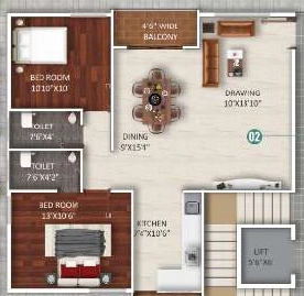 2 BHK Flat in Thanushk Adithya Heights in Thanisandra, Bangalore - Image 918765