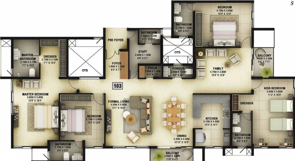 4 BHK Flat in Casagrand Vitaliya in Race Course, Coimbatore - Image 918810