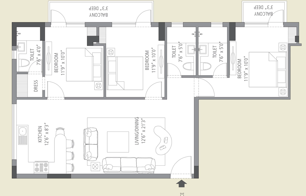 3 BHK Flat in Emaar MGF The Vilas in DLF Phase 2, Gurgaon - Image 918893